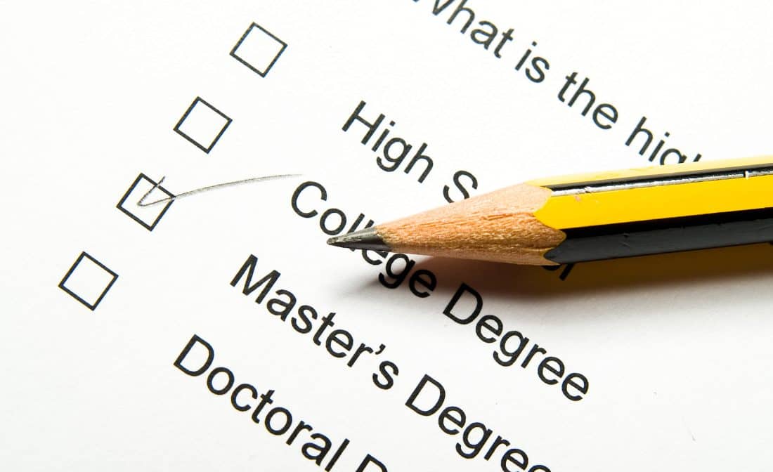 Multiple choice checklist of education degrees and pencil