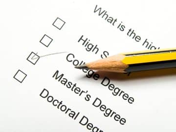 Multiple choice checklist of education degrees and pencil
