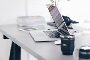 Desk with Laptop and Coffee Mug